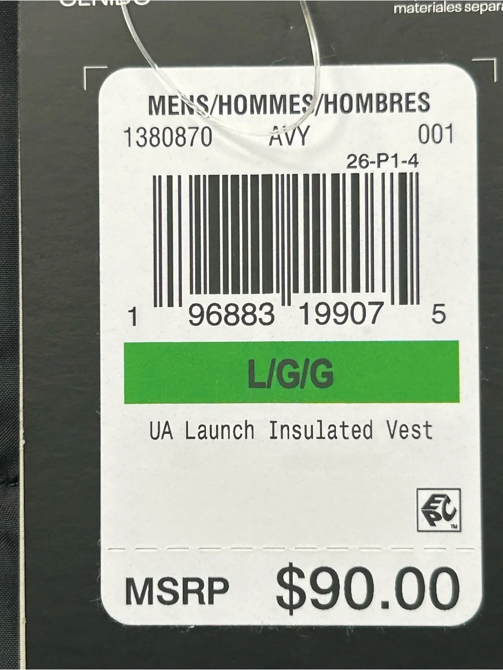 Under Armour Launch Insulated Running Vest Men's Large Black Full Zip 1380870